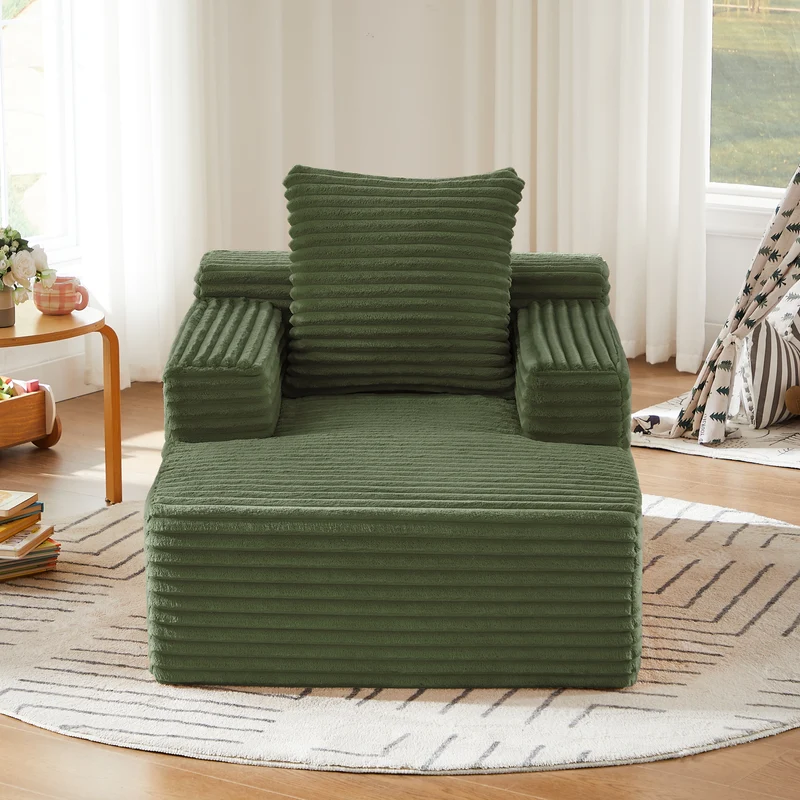Fauteuil lounge en velours côtelé vert, sans montage MINIMALISTCREDENZASE