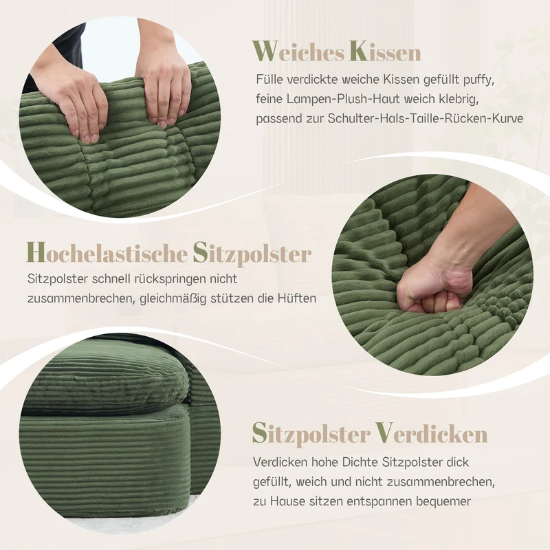Fauteuil canapé convertible modulable en velours côtelé émeraude avec porte-gobelets intégrés MINIMALISTCUSHIONSET