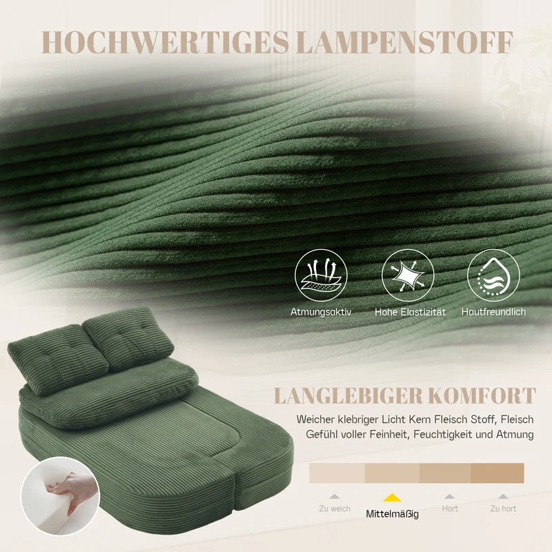 Fauteuil canapé convertible modulable en velours côtelé émeraude avec porte-gobelets intégrés MINIMALISTCUSHIONSET