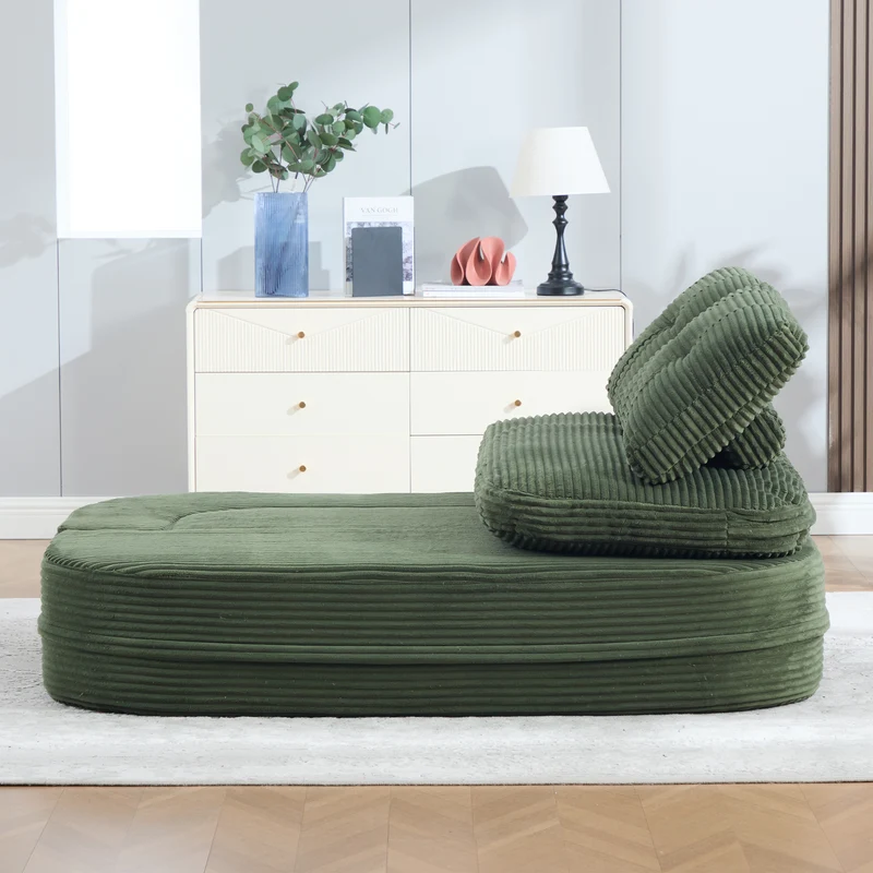 Fauteuil canapé convertible modulable en velours côtelé émeraude avec porte-gobelets intégrés MINIMALISTCUSHIONSET