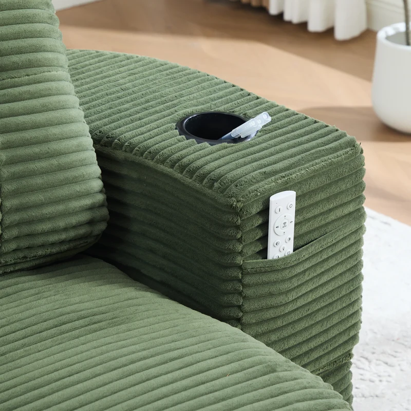 Fauteuil canapé convertible modulable en velours côtelé émeraude avec porte-gobelets intégrés MINIMALISTCUSHIONSET