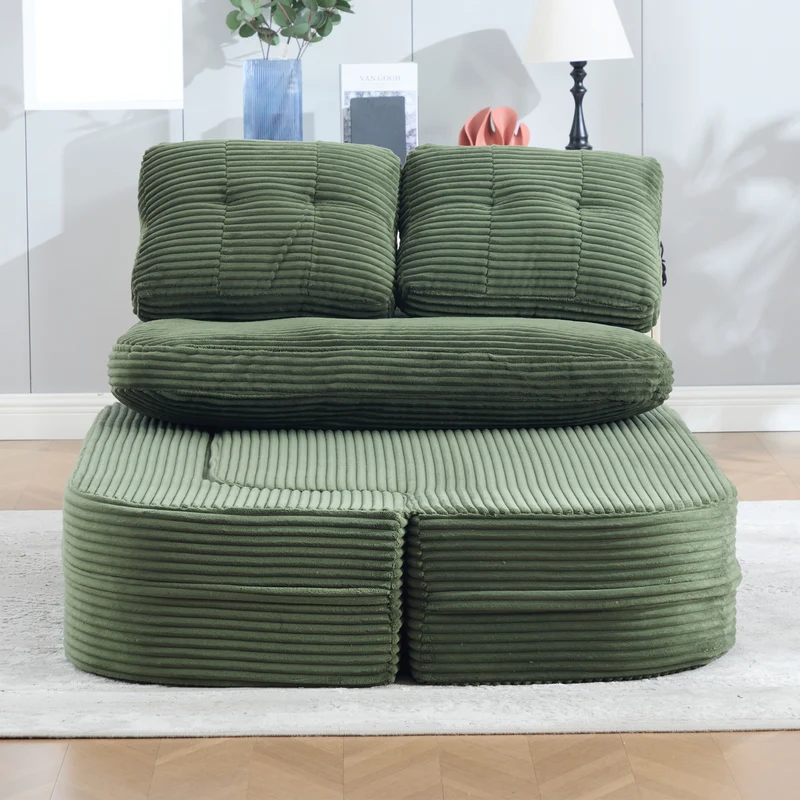Fauteuil canapé convertible modulable en velours côtelé émeraude avec porte-gobelets intégrés MINIMALISTCUSHIONSET
