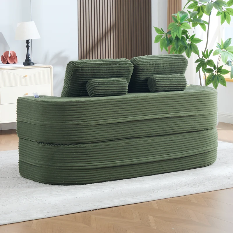 Fauteuil canapé convertible modulable en velours côtelé émeraude avec porte-gobelets intégrés MINIMALISTCUSHIONSET