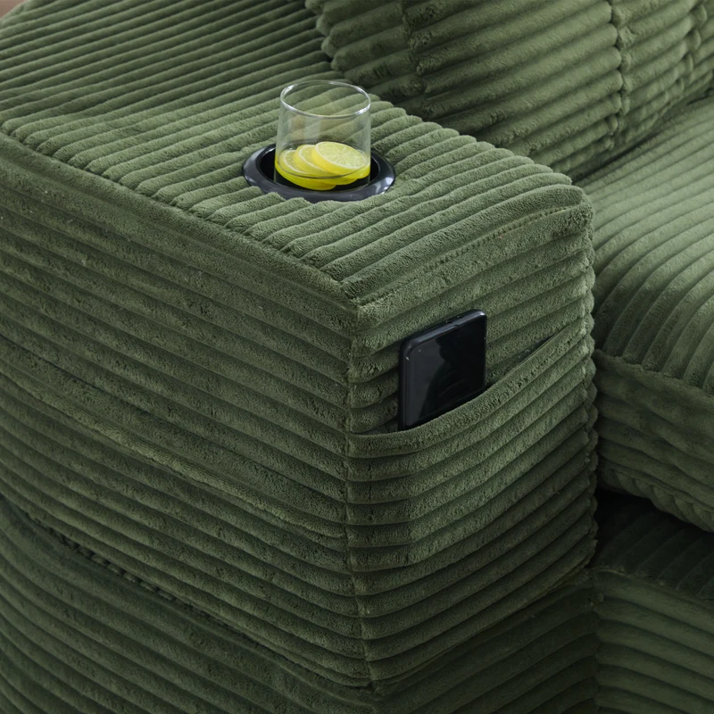 Fauteuil canapé convertible modulable en velours côtelé émeraude avec porte-gobelets intégrés MINIMALISTCUSHIONSET