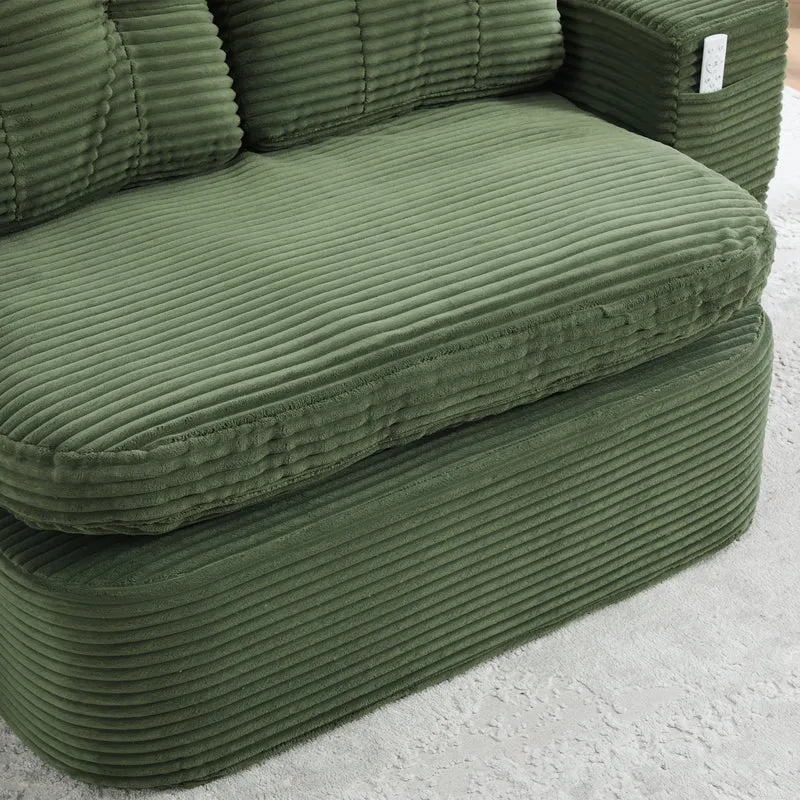 Fauteuil canapé convertible modulable en velours côtelé émeraude avec porte-gobelets intégrés MINIMALISTCUSHIONSET