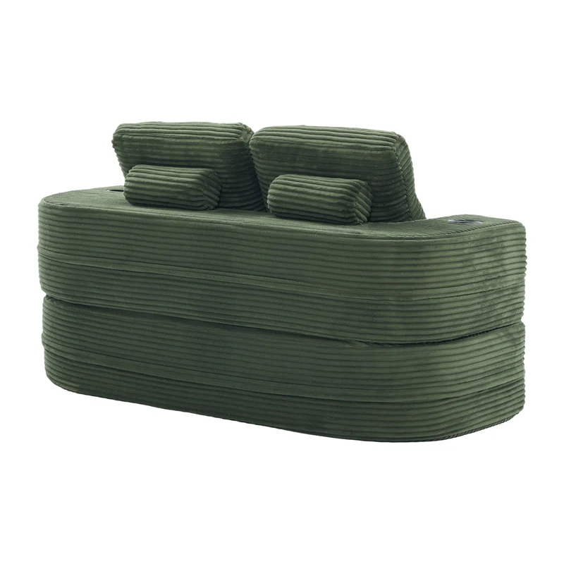 Fauteuil canapé convertible modulable en velours côtelé émeraude avec porte-gobelets intégrés MINIMALISTCUSHIONSET