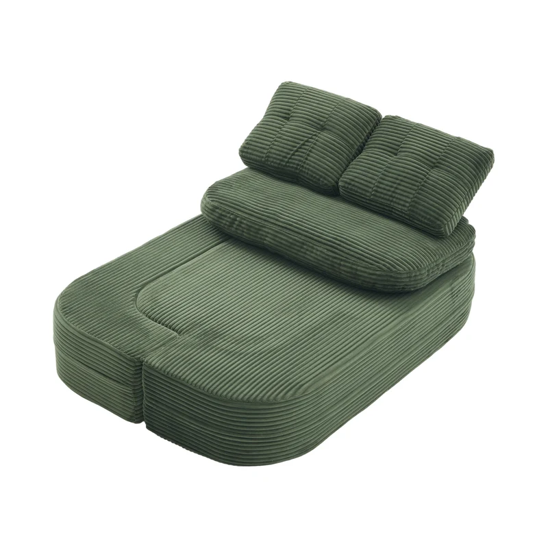 Fauteuil canapé convertible modulable en velours côtelé émeraude avec porte-gobelets intégrés MINIMALISTCUSHIONSET