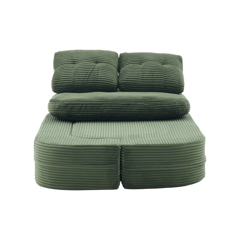 Fauteuil canapé convertible modulable en velours côtelé émeraude avec porte-gobelets intégrés MINIMALISTCUSHIONSET