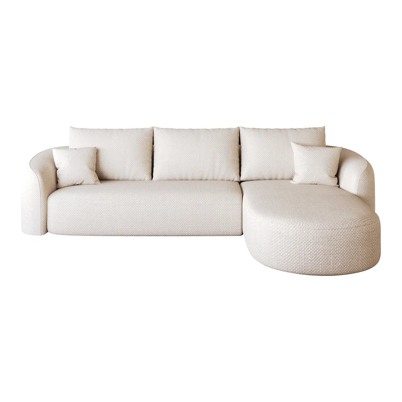 Canapé d’angle blanc 3 places de 266 cm en tissu à motif tissé, sans montage MINIMALISTCHAIRHOME