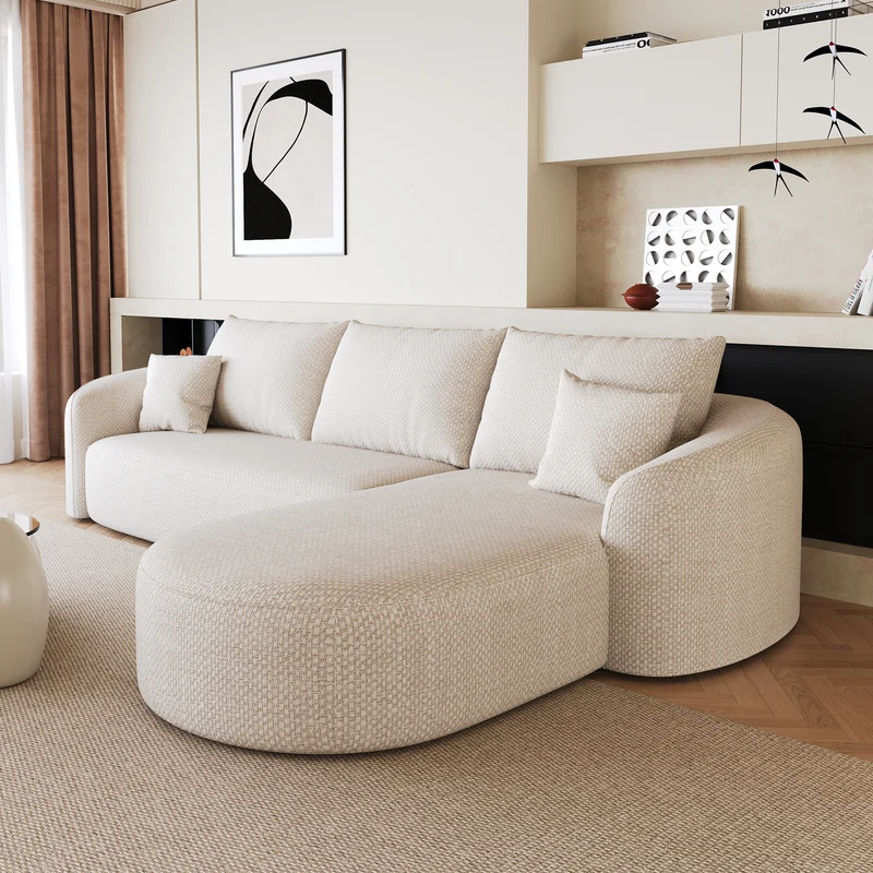 Canapé d’angle blanc 3 places de 266 cm en tissu à motif tissé, sans montage MINIMALISTCHAIRHOME
