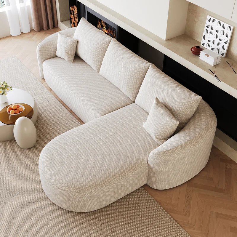 Canapé d’angle blanc 3 places de 266 cm en tissu à motif tissé, sans montage MINIMALISTCHAIRHOME