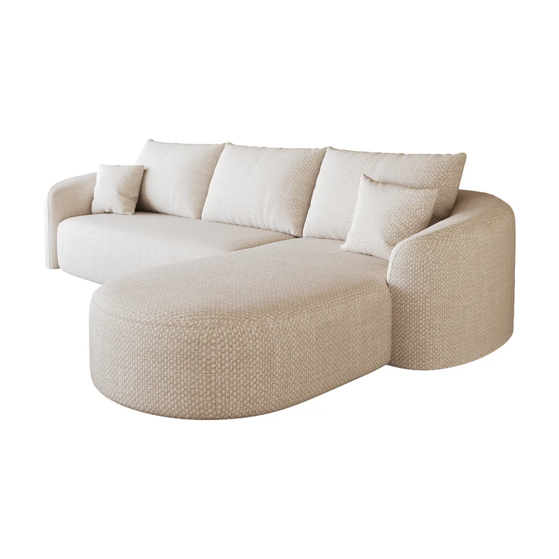 Canapé d’angle blanc 3 places de 266 cm en tissu à motif tissé, sans montage MINIMALISTCHAIRHOME