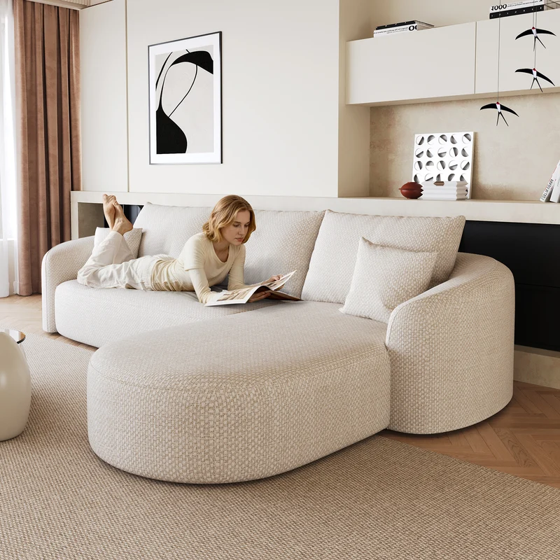 Canapé d’angle blanc 3 places de 266 cm en tissu à motif tissé, sans montage MINIMALISTCHAIRHOME