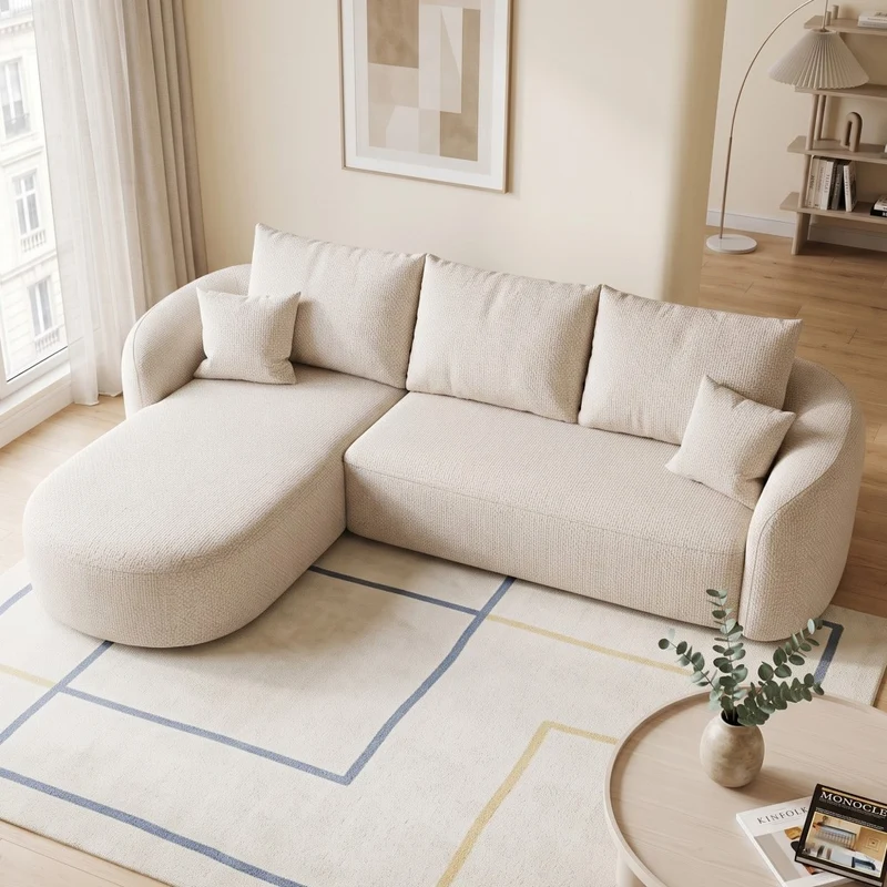 Canapé d’angle blanc 3 places de 266 cm en tissu à motif tissé, sans montage MINIMALISTCHAIRSET