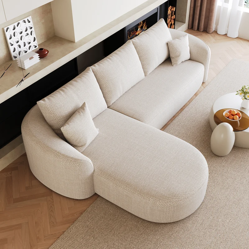 Canapé d’angle blanc 3 places de 266 cm en tissu à motif tissé, sans montage MINIMALISTCHAIRSET