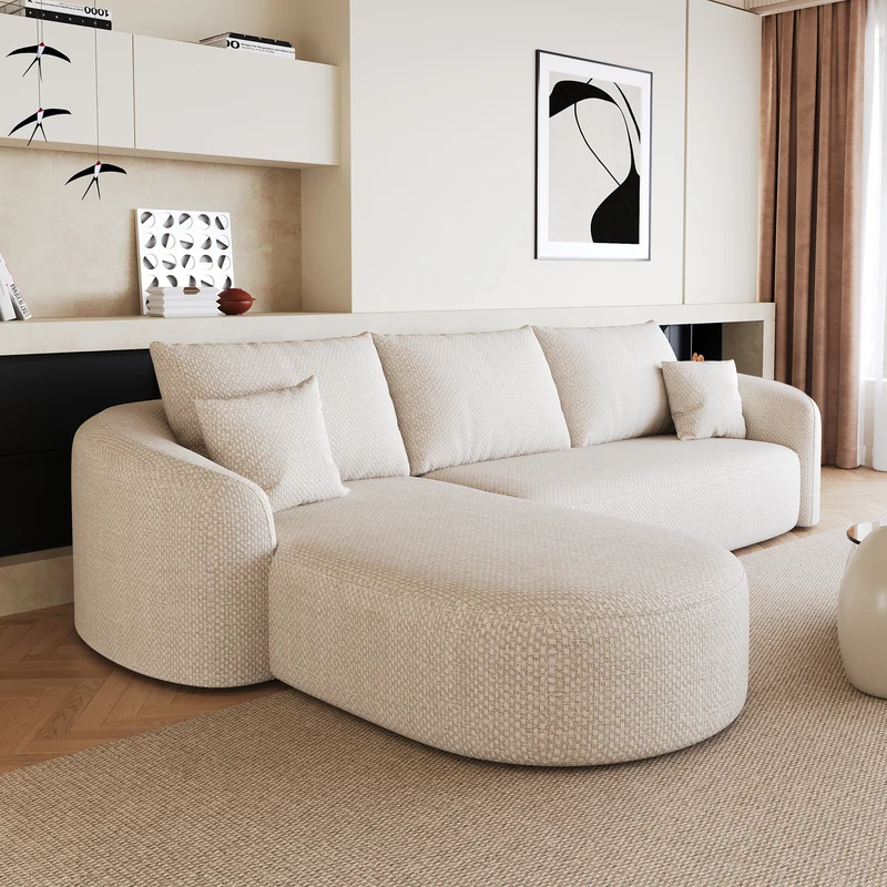 Canapé d’angle blanc 3 places de 266 cm en tissu à motif tissé, sans montage MINIMALISTCHAIRSET