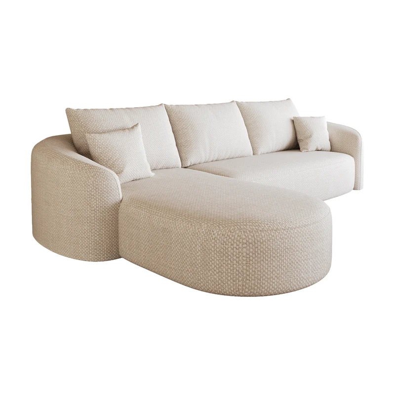 Canapé d’angle blanc 3 places de 266 cm en tissu à motif tissé, sans montage MINIMALISTCHAIRSET