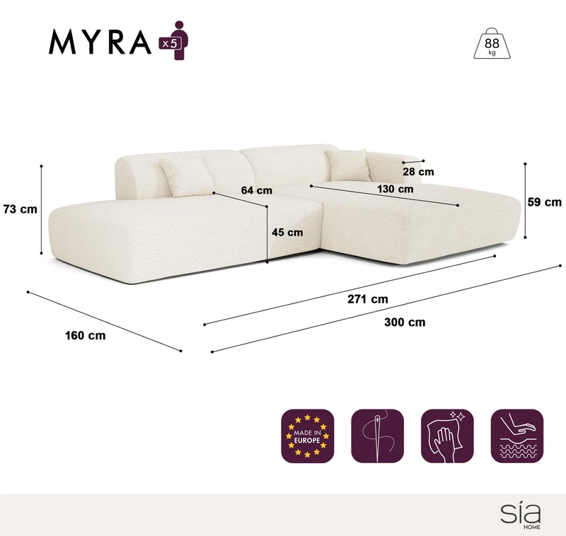 Canapé angle droit ouvert MYRA velours côtelé