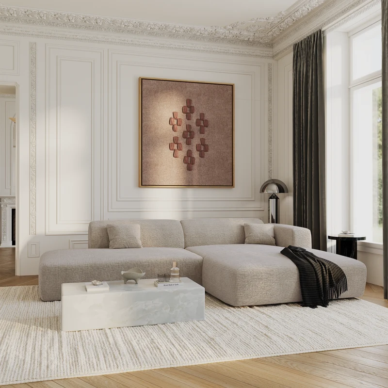 Canapé angle droit ouvert MYRA velours à motifs