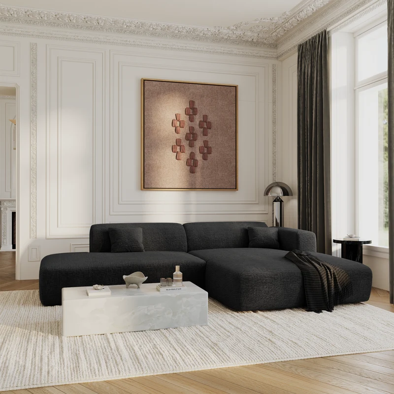 Canapé angle droit ouvert MYRA velours à motifs