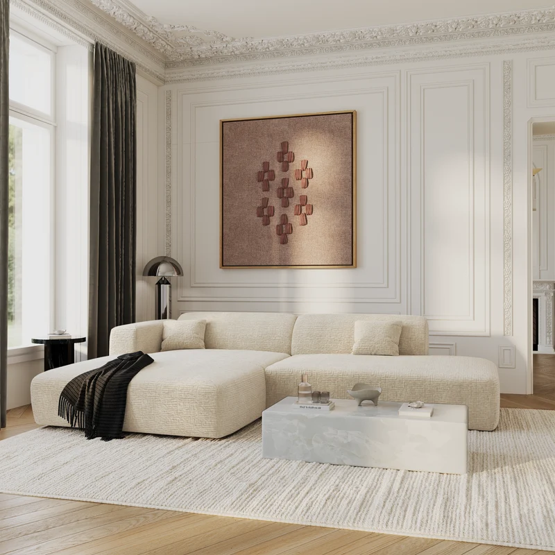 Canapé angle gauche ouvert MYRA velours à motifs