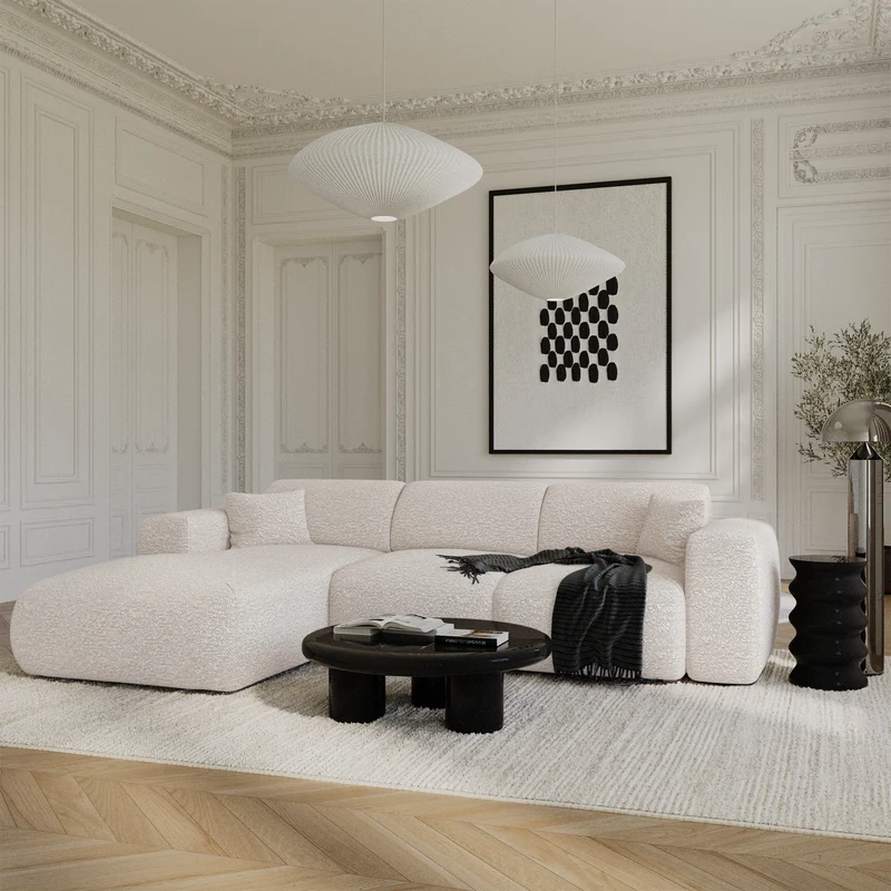 Canapé grand angle gauche convertible LIVA Tissu bouclette