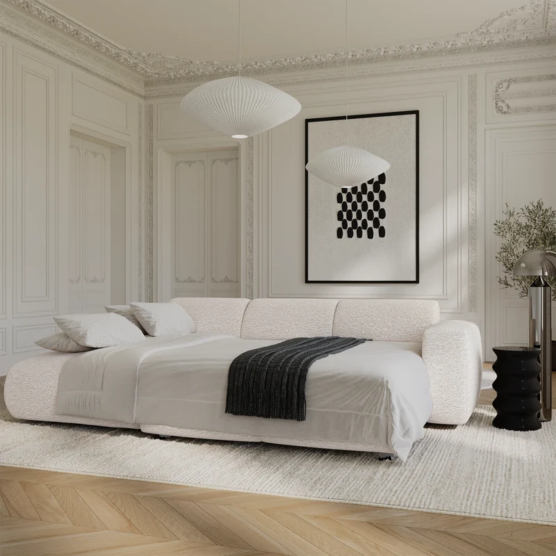 Canapé grand angle gauche convertible LIVA Tissu bouclette