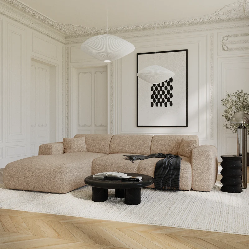Canapé grand angle gauche convertible LIVA Tissu bouclette
