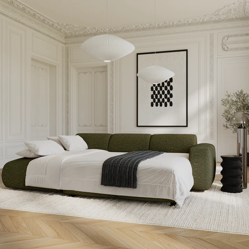Canapé grand angle gauche convertible LIVA Tissu bouclette