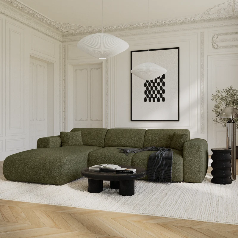 Canapé grand angle gauche convertible LIVA Tissu bouclette