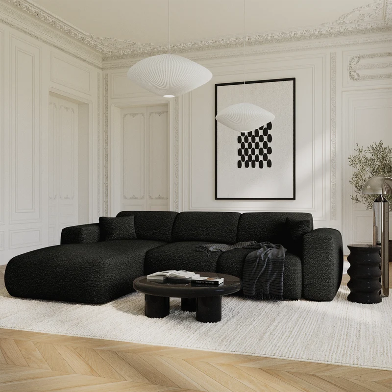 Canapé grand angle gauche convertible LIVA Tissu bouclette