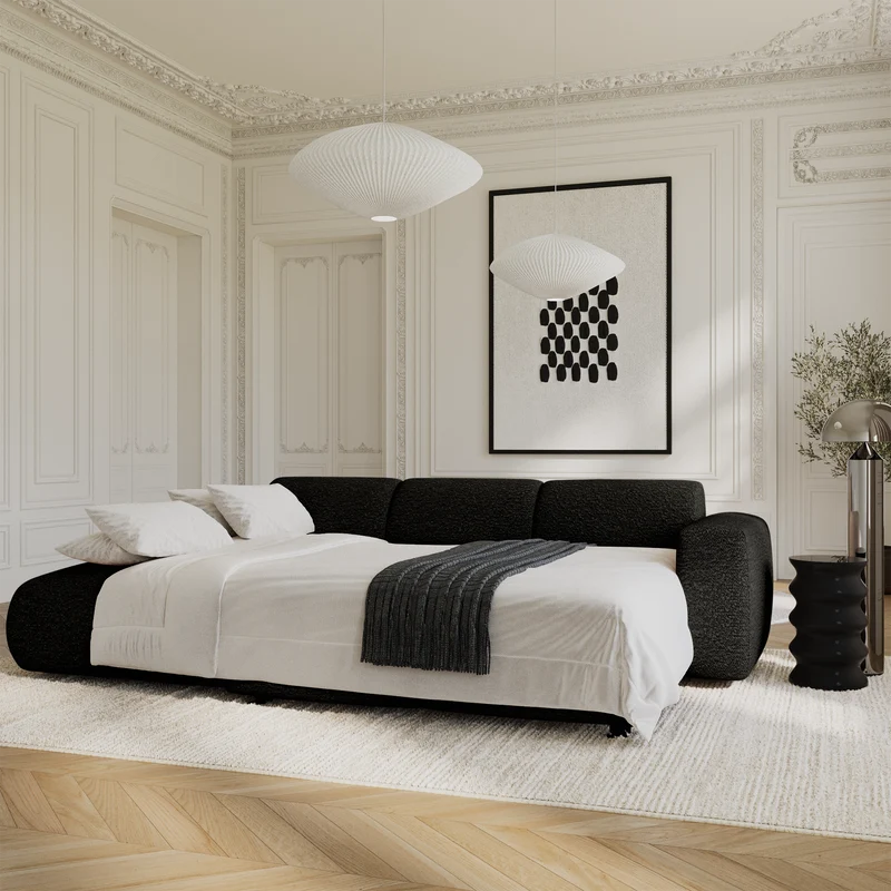 Canapé grand angle gauche convertible LIVA Tissu bouclette