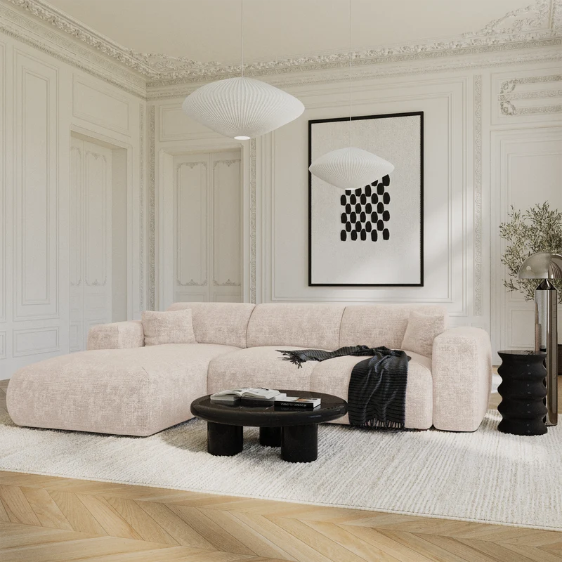 Canapé grand angle gauche convertible LIVA Velours gaufré