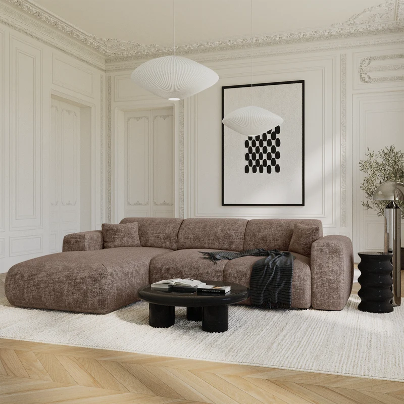 Canapé grand angle gauche convertible LIVA Velours gaufré