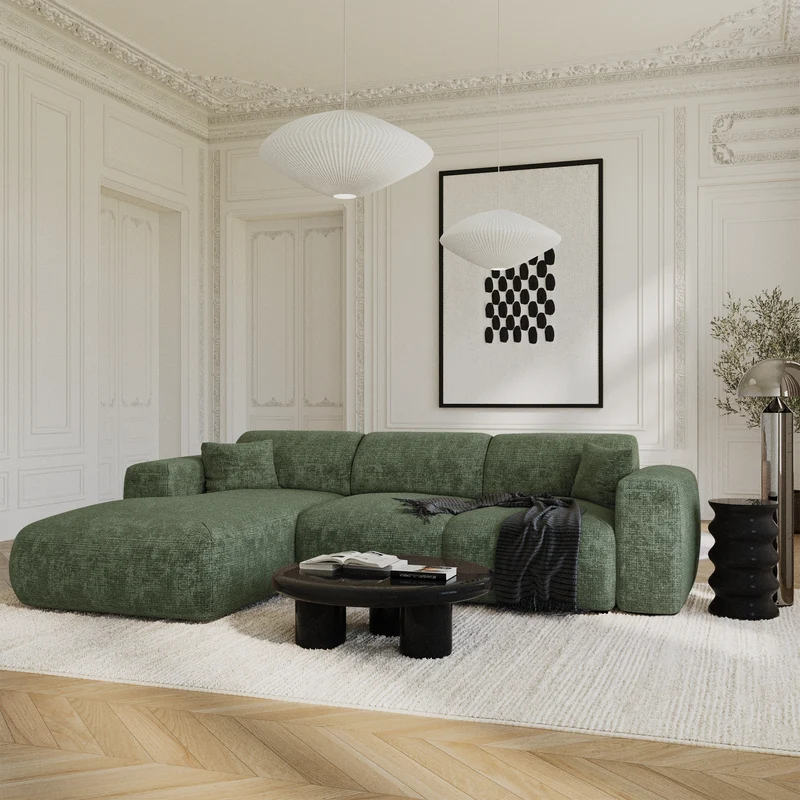 Canapé grand angle gauche convertible LIVA Velours gaufré