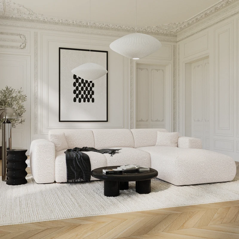 Canapé grand angle droit convertible LIVA Tissu bouclette