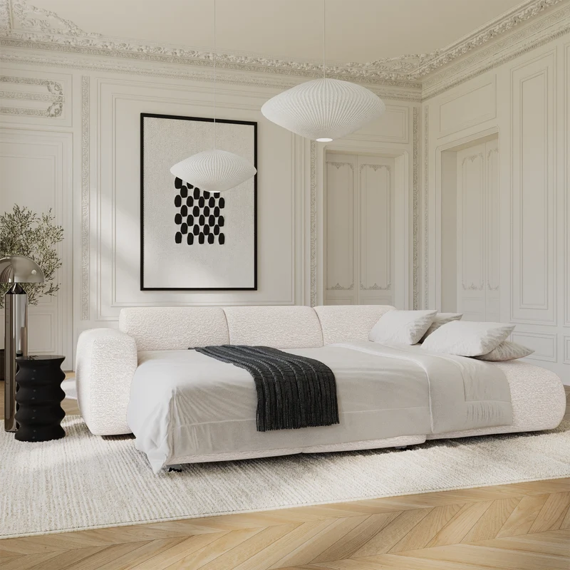 Canapé grand angle droit convertible LIVA Tissu bouclette