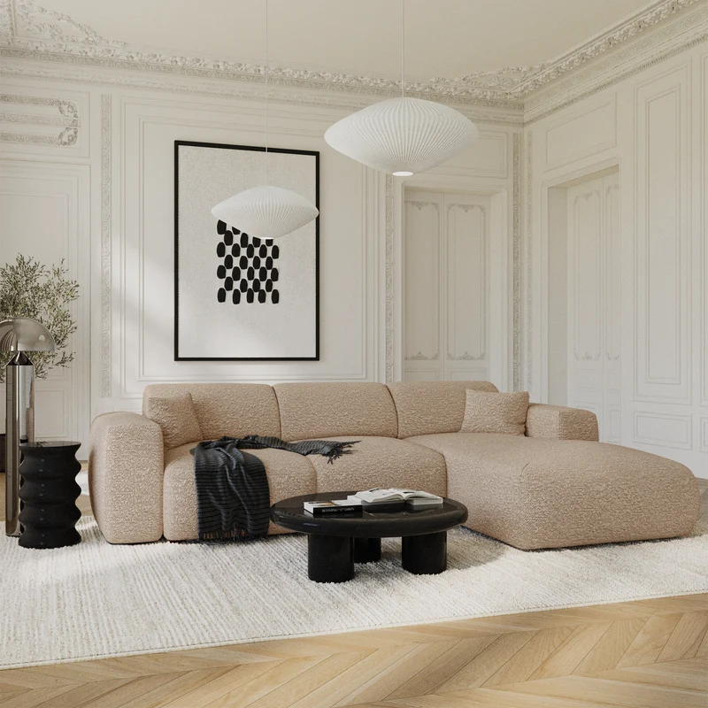 Canapé grand angle droit convertible LIVA Tissu bouclette