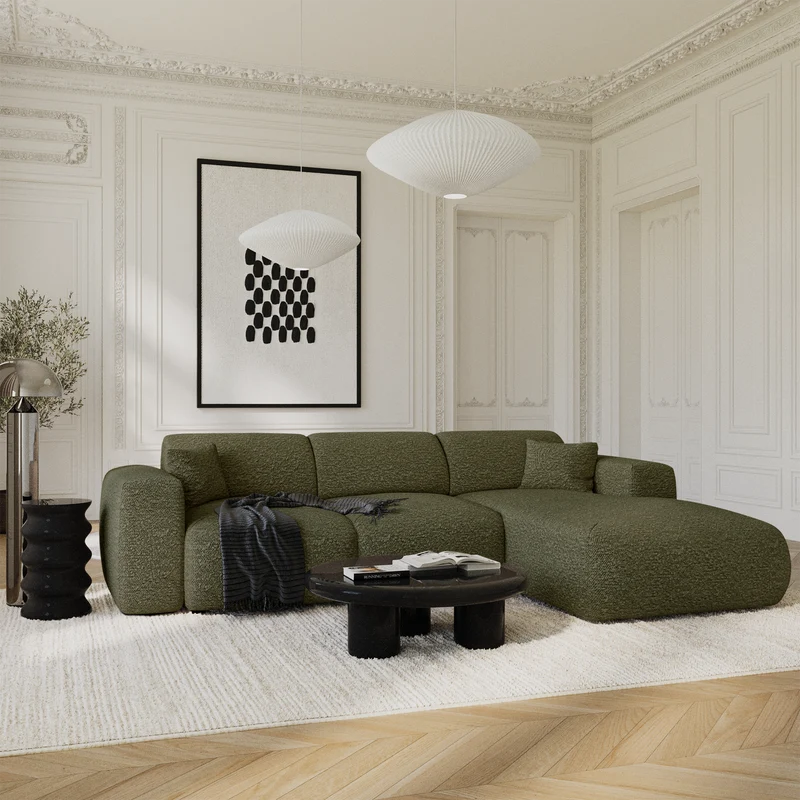 Canapé grand angle droit convertible LIVA Tissu bouclette