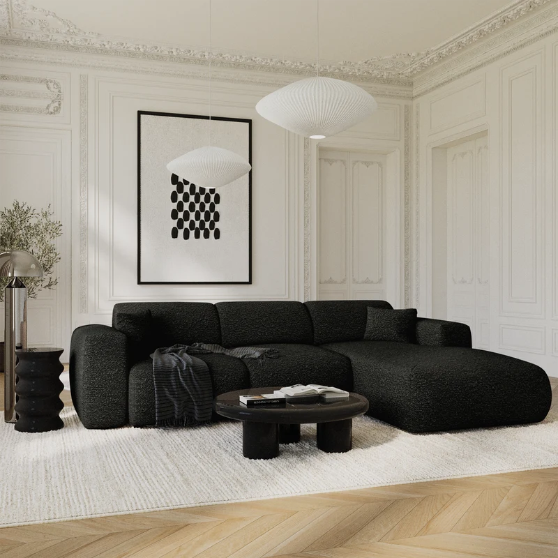 Canapé grand angle droit convertible LIVA Tissu bouclette