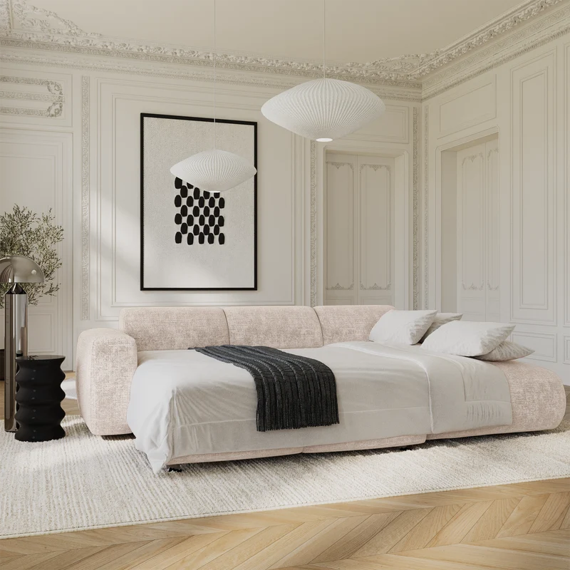 Canapé grand angle droit convertible LIVA Velours gaufré