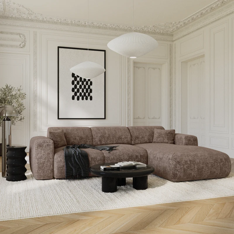 Canapé grand angle droit convertible LIVA Velours gaufré