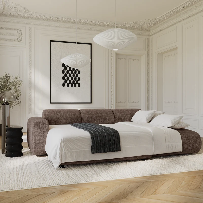 Canapé grand angle droit convertible LIVA Velours gaufré