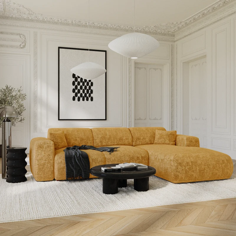 Canapé grand angle droit convertible LIVA Velours gaufré