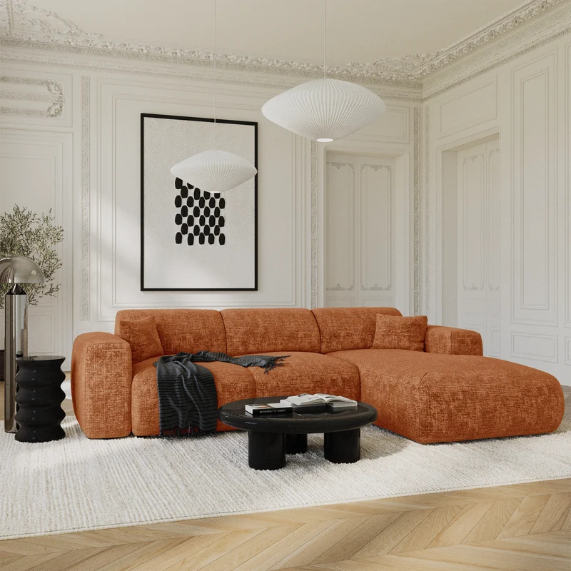 Canapé grand angle droit convertible LIVA Velours gaufré