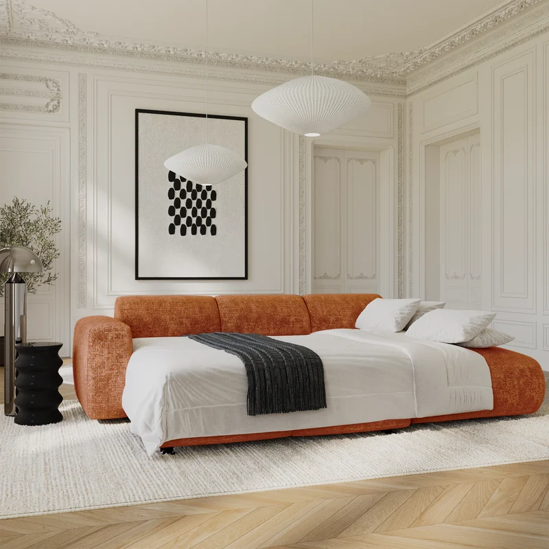 Canapé grand angle droit convertible LIVA Velours gaufré
