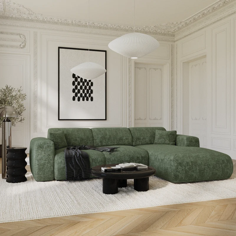 Canapé grand angle droit convertible LIVA Velours gaufré