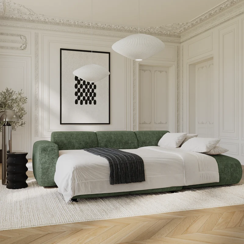 Canapé grand angle droit convertible LIVA Velours gaufré