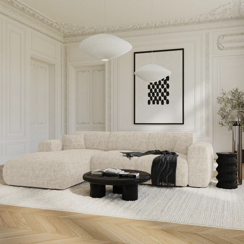 Canapé grand angle gauche convertible LIVA Velours texturé
