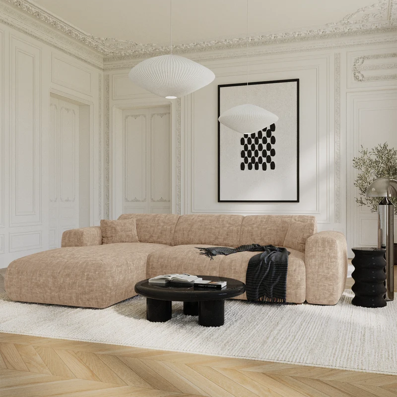 Canapé grand angle gauche convertible LIVA Velours texturé